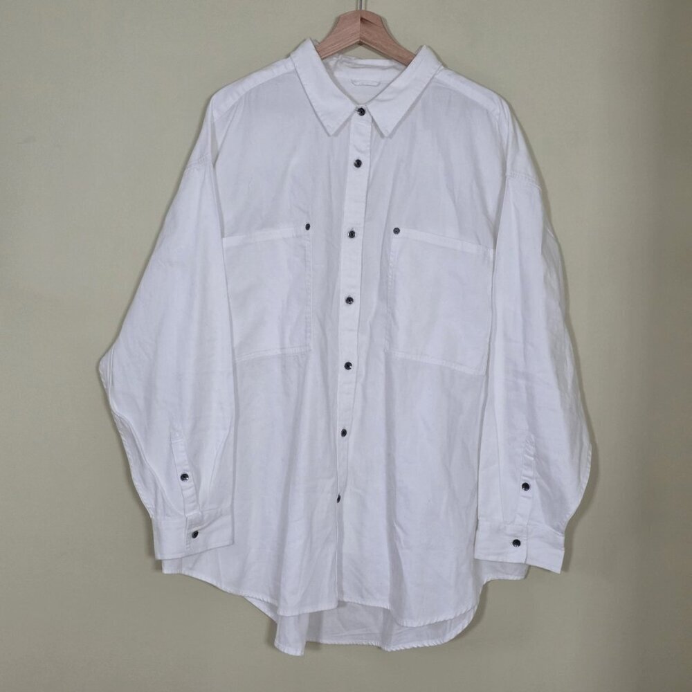 aerie White Button-Up Oversized Blouse